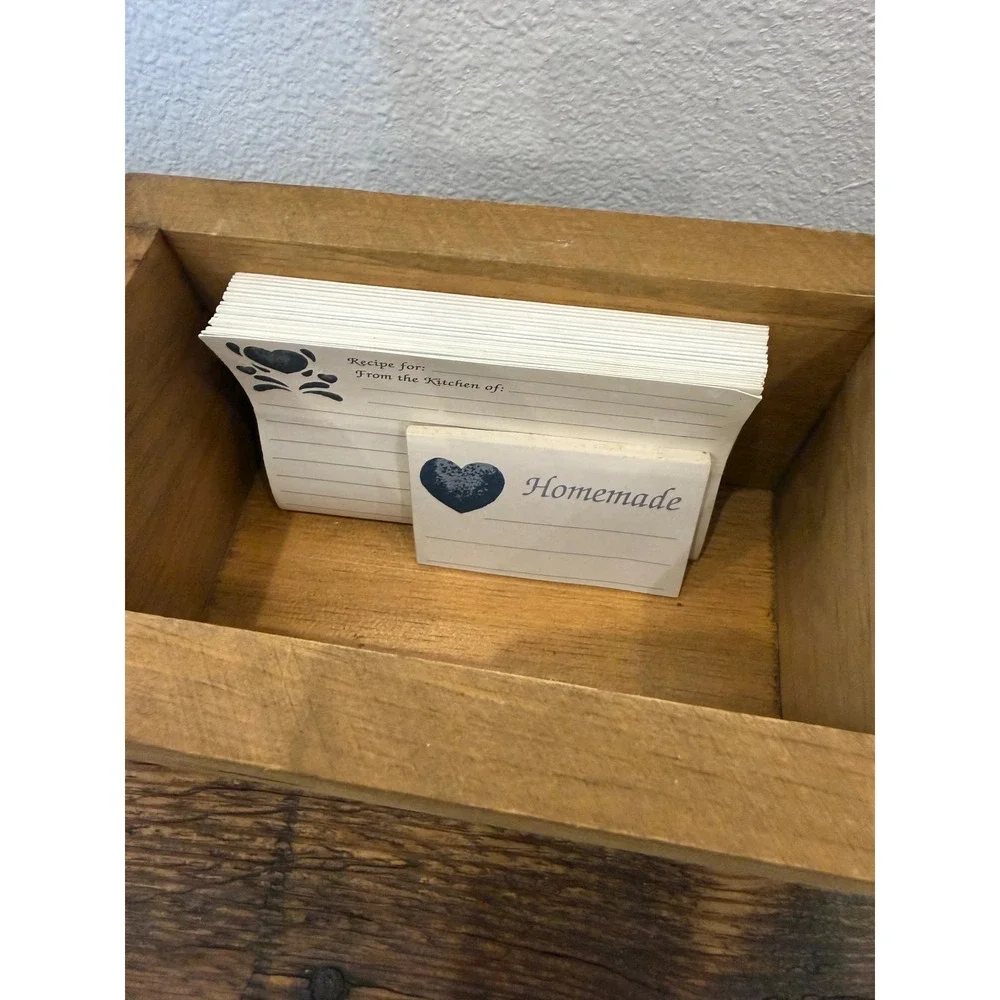 Vintage Rustic Wooden Recipe Box with Heart Cutout and Recipe Cards Honey Brown